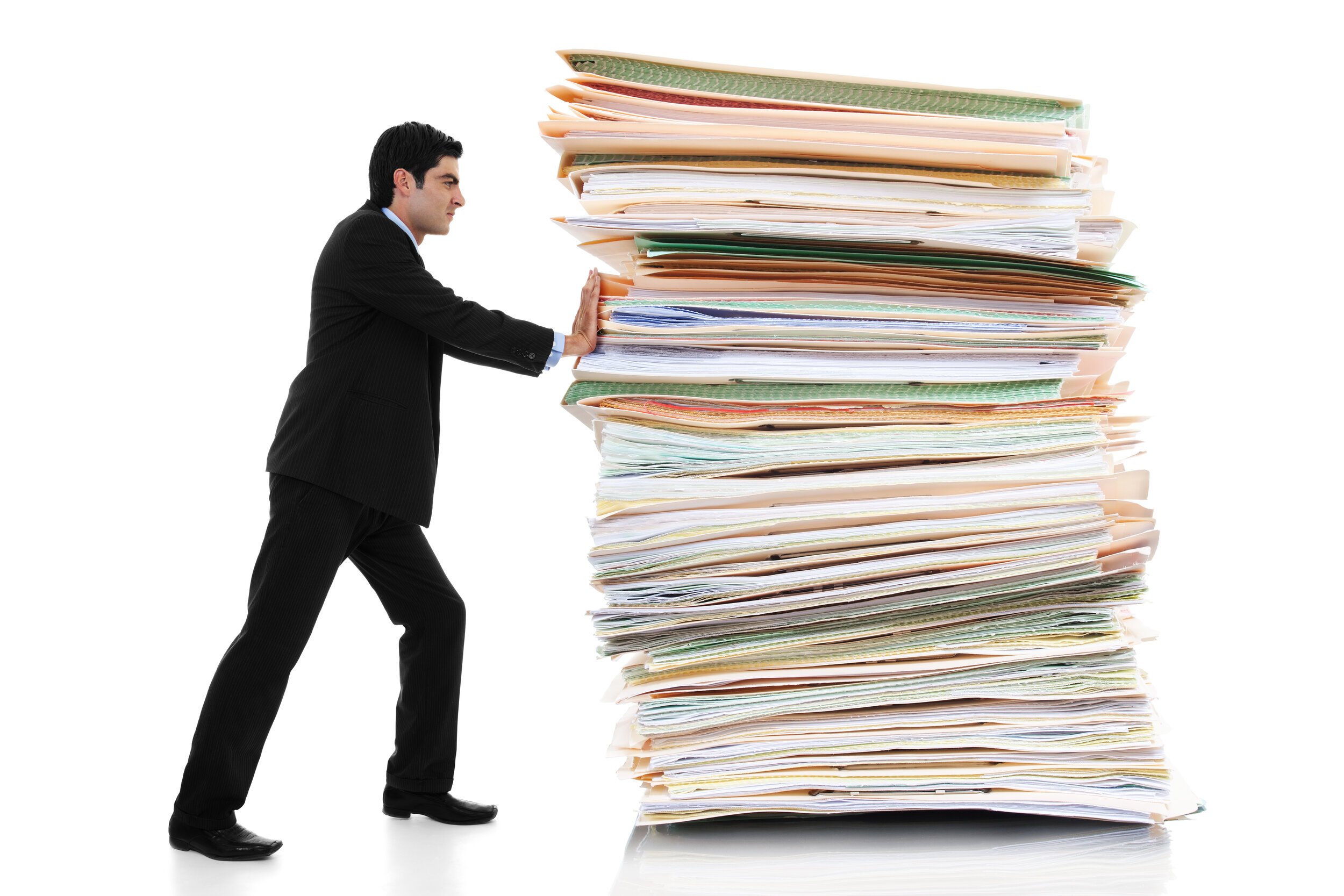 man pushing paper away to form a paperless property management office